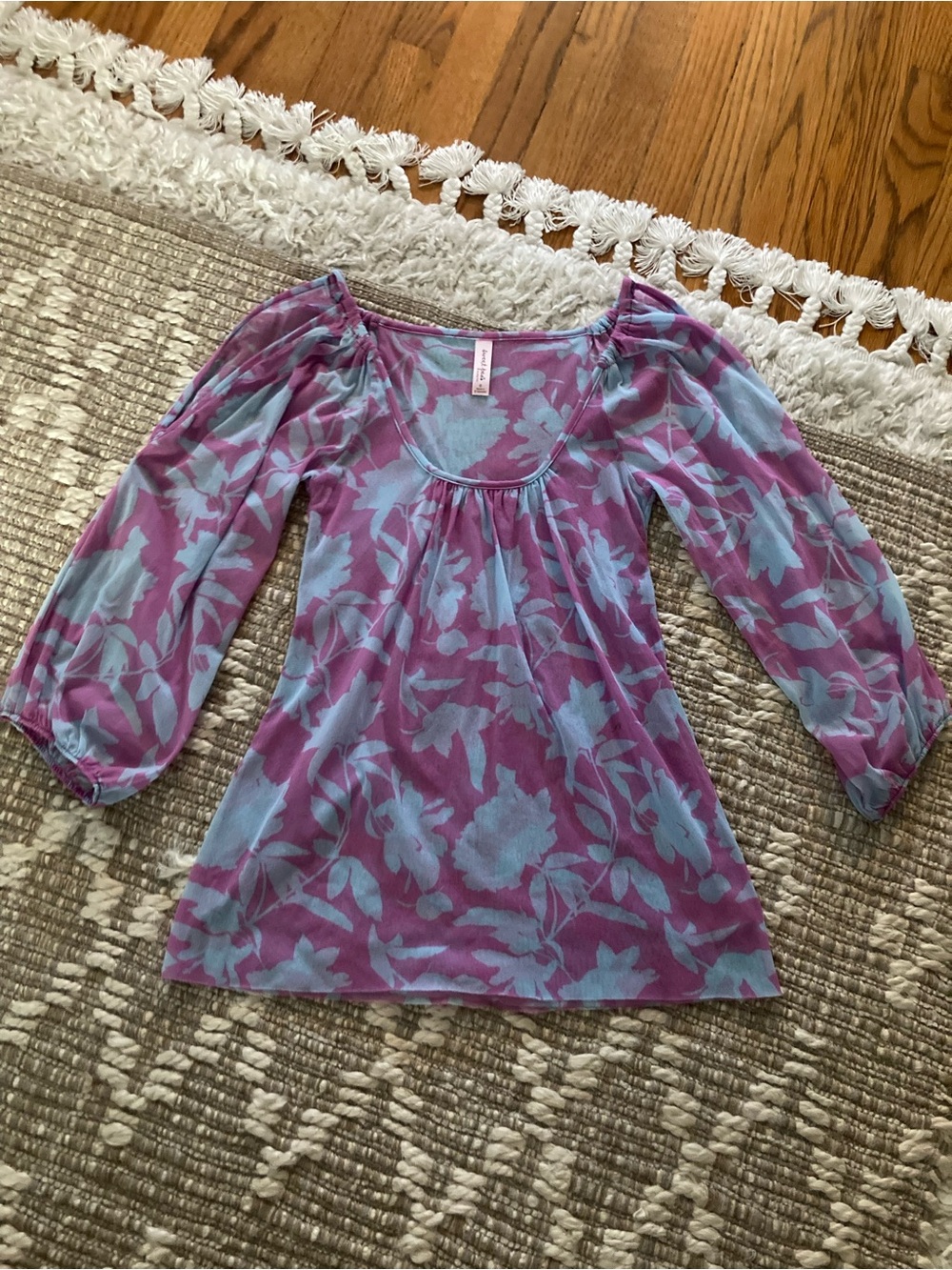 Sweet Pea Lavender and Light Blue Floral Sheer Top
